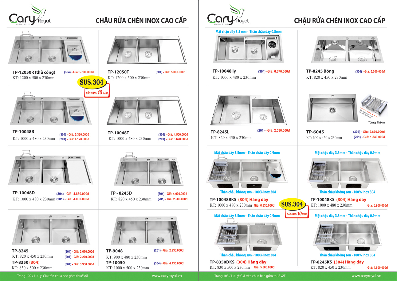 CHẬU RỬA CHÉN INOX CAO CẤP -CARY ROYAL 2023 CHIẾT KHẤU TỪ 55% - 60%