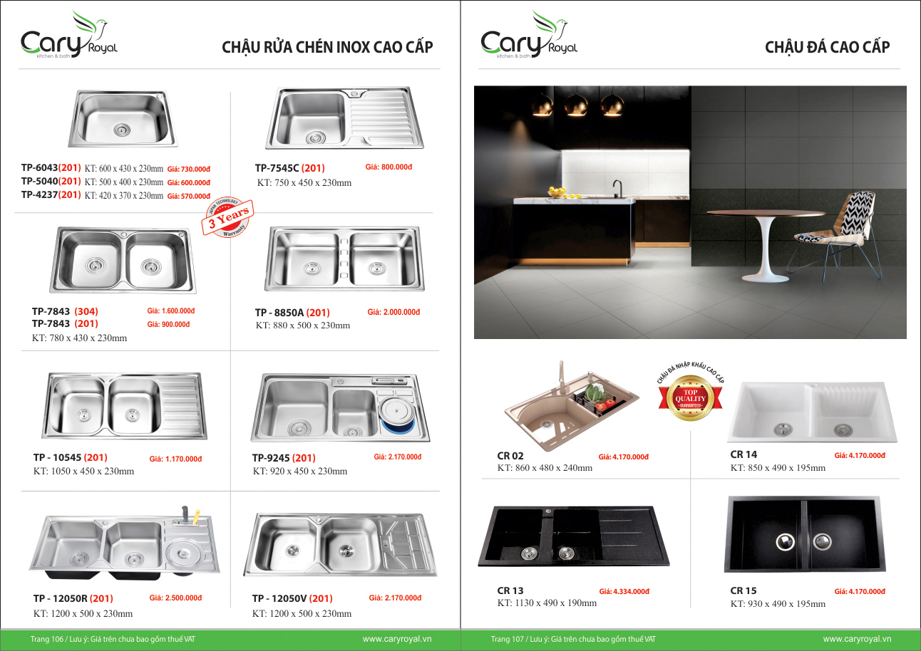 CHẬU RỬA CHÉN INOX CAO CẤP -CARY ROYAL 2023 CHIẾT KHẤU TỪ 55% - 60%