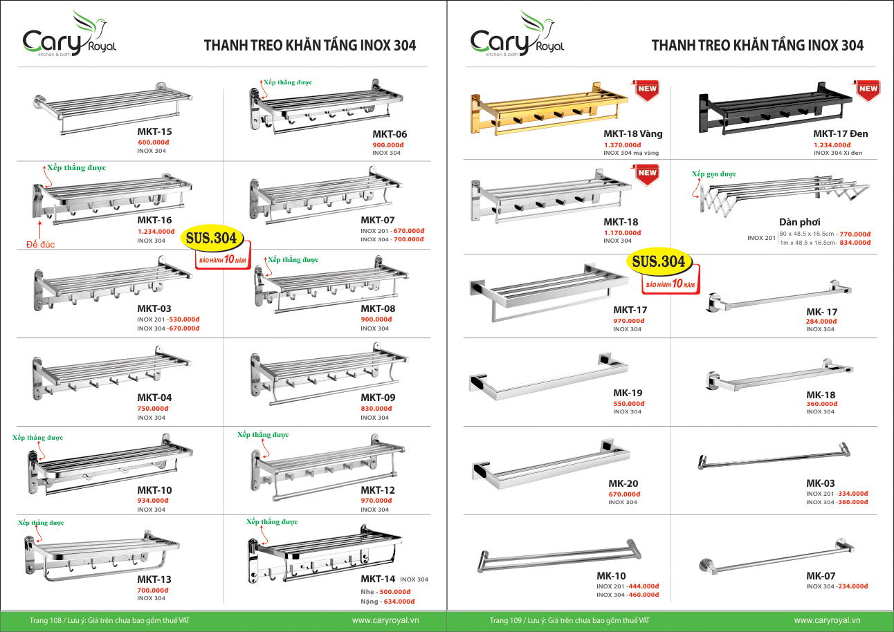 THANH TREO KHĂN INOX 304 -CARY ROYAL 2023 CHIẾT KHẤU TỪ 55% - 60%