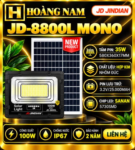 Đèn Năng Lượng Mặt Trời 100W Jindian JD-8800L All New. HÀNG XỊN