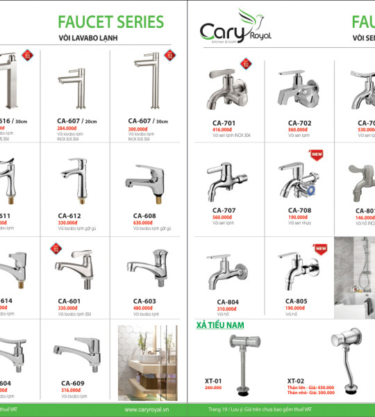 VÒI LAVABO LẠNH, VÒI SEN LẠNH,VÒI HỒ CARY ROYAL CHIẾU KHẤU 55-60%