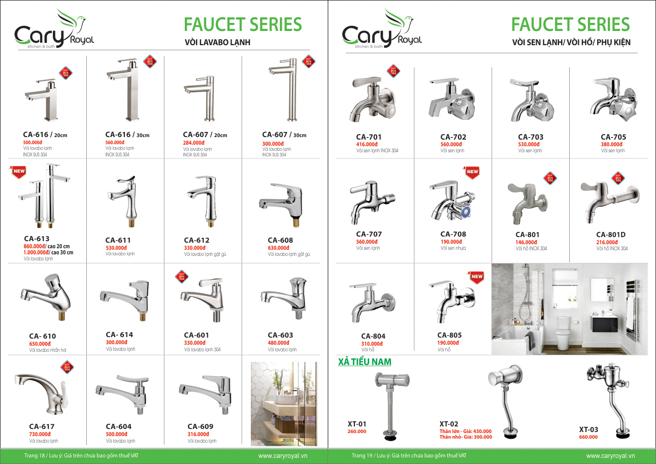 VÒI LAVABO LẠNH, VÒI SEN LẠNH,VÒI HỒ CARY ROYAL CHIẾU KHẤU 55-60%
