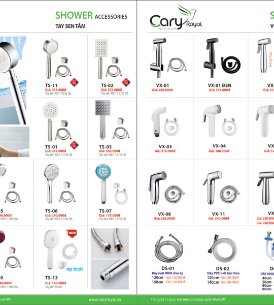 TAY SEN TẮM, VÒI XỊT VỆ SINH CARY ROYAL CHIẾU KHẤU 55-60%