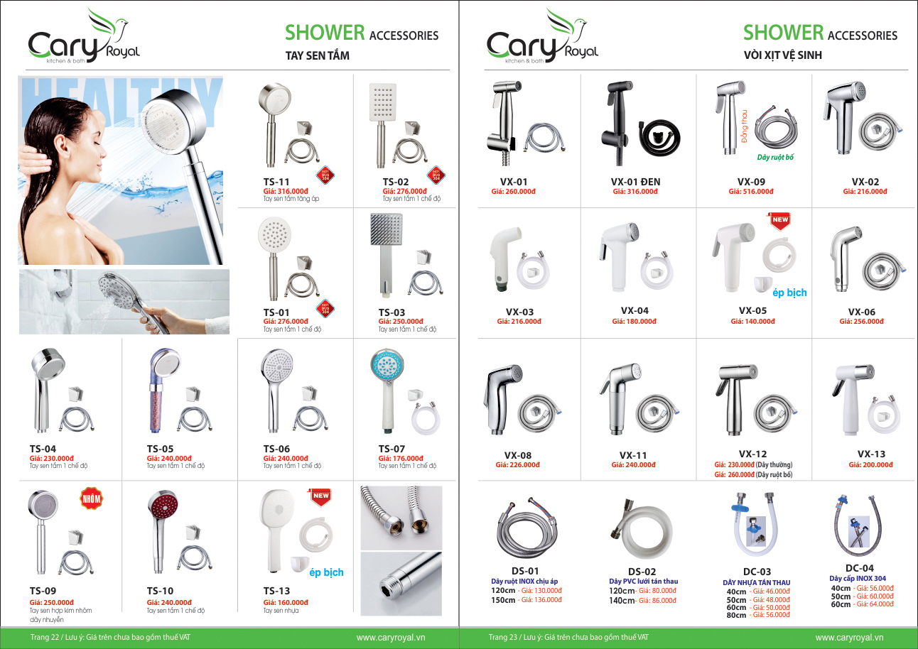 TAY SEN TẮM, VÒI XỊT VỆ SINH CARY ROYAL CHIẾU KHẤU 55-60%
