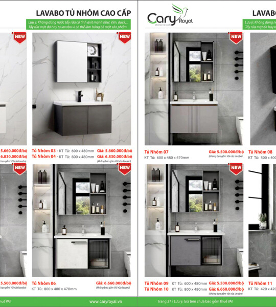LAVABO TỦ NHÔM CAO CẤP-CARY ROYAL 2023 CHIẾT KHẤU TỪ 55% - 60%