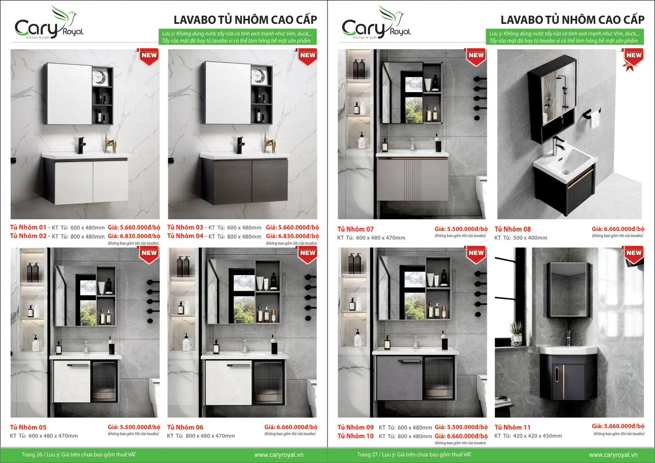 LAVABO TỦ NHÔM CAO CẤP-CARY ROYAL 2023 CHIẾT KHẤU TỪ 55% - 60%