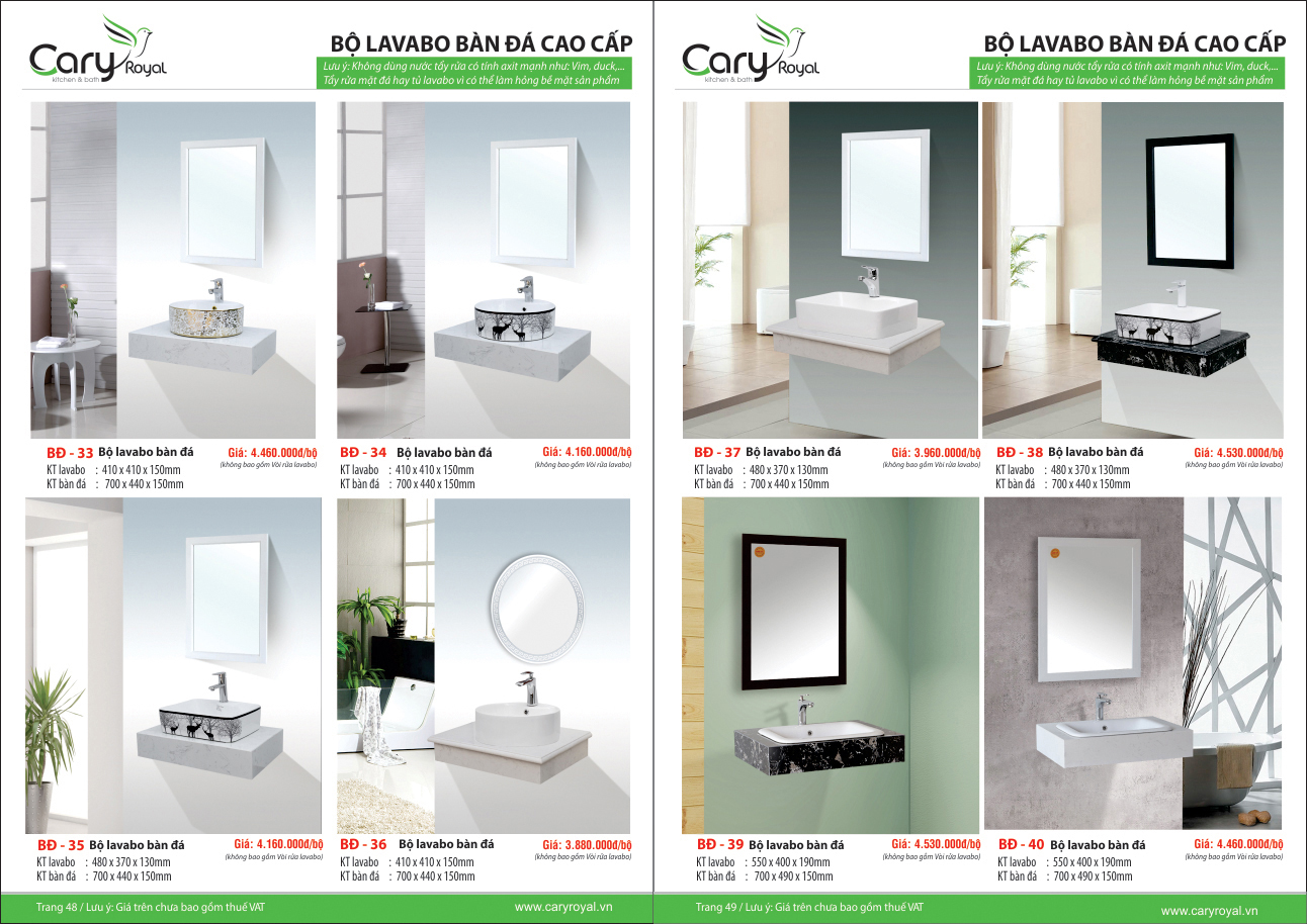 BỘ LAVABO BÀN ĐÁ CAO CẤP -CARY ROYAL 2023 CHIẾT KHẤU TỪ 55% - 60%