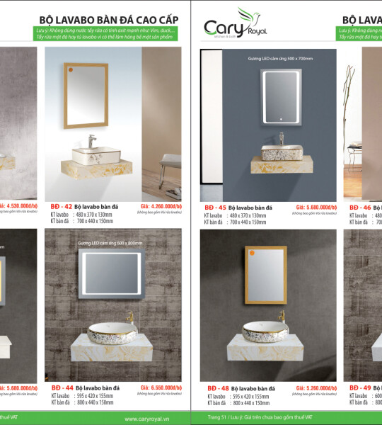 BỘ LAVABO BÀN ĐÁ CAO CẤP -CARY ROYAL 2023 CHIẾT KHẤU TỪ 55% - 60%