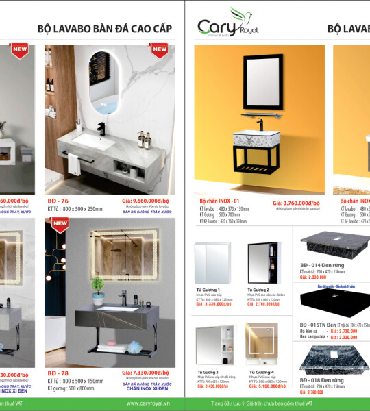 BỘ LAVABO BÀN ĐÁ  CAO CẤP -CARY ROYAL 2023 CHIẾT KHẤU TỪ 55% - 60%