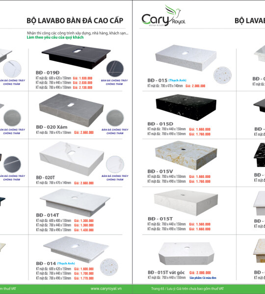 BỘ LAVABO BÀN ĐÁ  CAO CẤP -CARY ROYAL 2023 CHIẾT KHẤU TỪ 55% - 60%