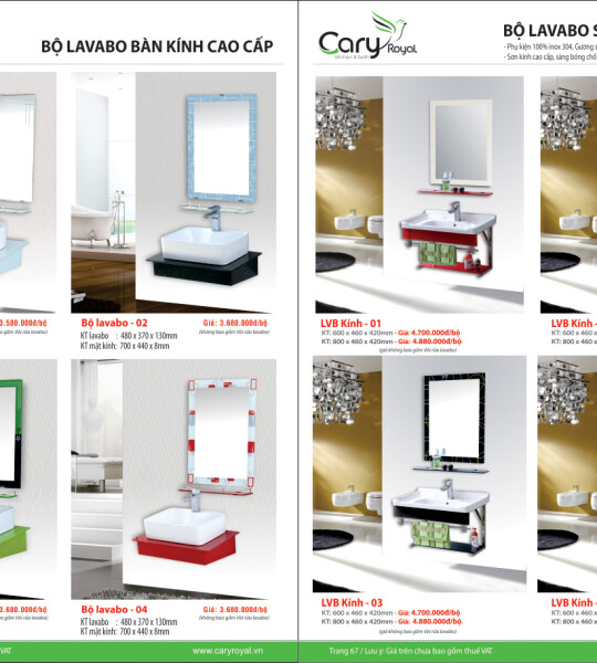 BỘ LAVABO BÀN KÍNH  CAO CẤP -CARY ROYAL 2023 CHIẾT KHẤU TỪ 55% - 60%