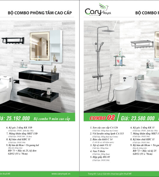 BỘ COMBO PHÒNG TẮM CAO CẤP -CARY ROYAL 2023 CHIẾT KHẤU TỪ 55% - 60%