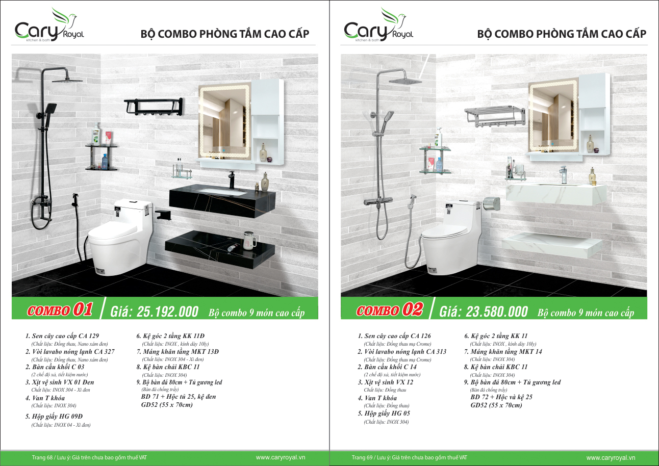 BỘ COMBO PHÒNG TẮM CAO CẤP -CARY ROYAL 2023 CHIẾT KHẤU TỪ 55% - 60%
