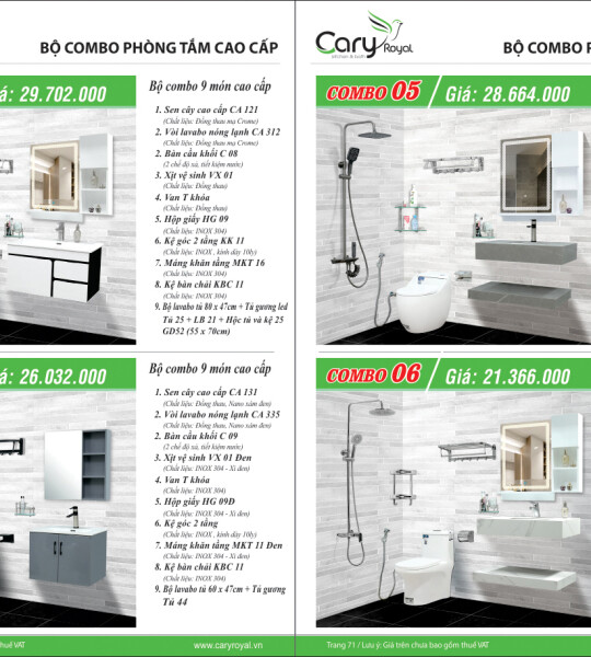 BỘ COMBO PHÒNG TẮM CAO CẤP -CARY ROYAL 2023 CHIẾT KHẤU TỪ 55% - 60%