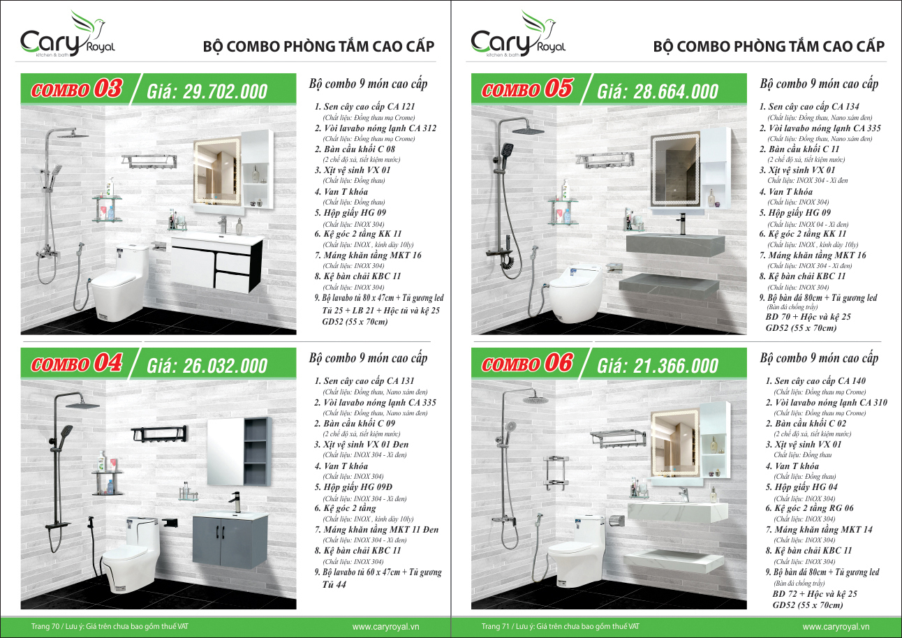BỘ COMBO PHÒNG TẮM CAO CẤP -CARY ROYAL 2023 CHIẾT KHẤU TỪ 55% - 60%