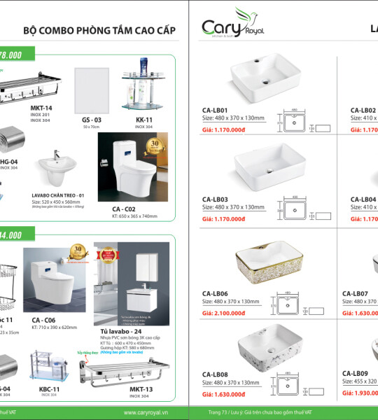 LAVABO SỨ CAO CẤP-CARY ROYAL 2023 CHIẾT KHẤU TỪ 55% - 60%