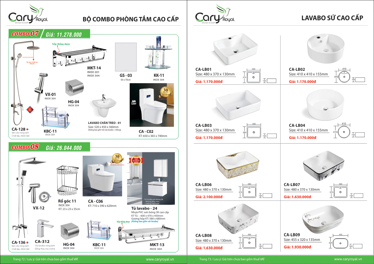 LAVABO SỨ CAO CẤP-CARY ROYAL 2023 CHIẾT KHẤU TỪ 55% - 60%