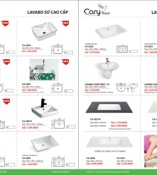 LAVABO SỨ CAO CẤP-CARY ROYAL 2023 CHIẾT KHẤU TỪ 55% - 60%