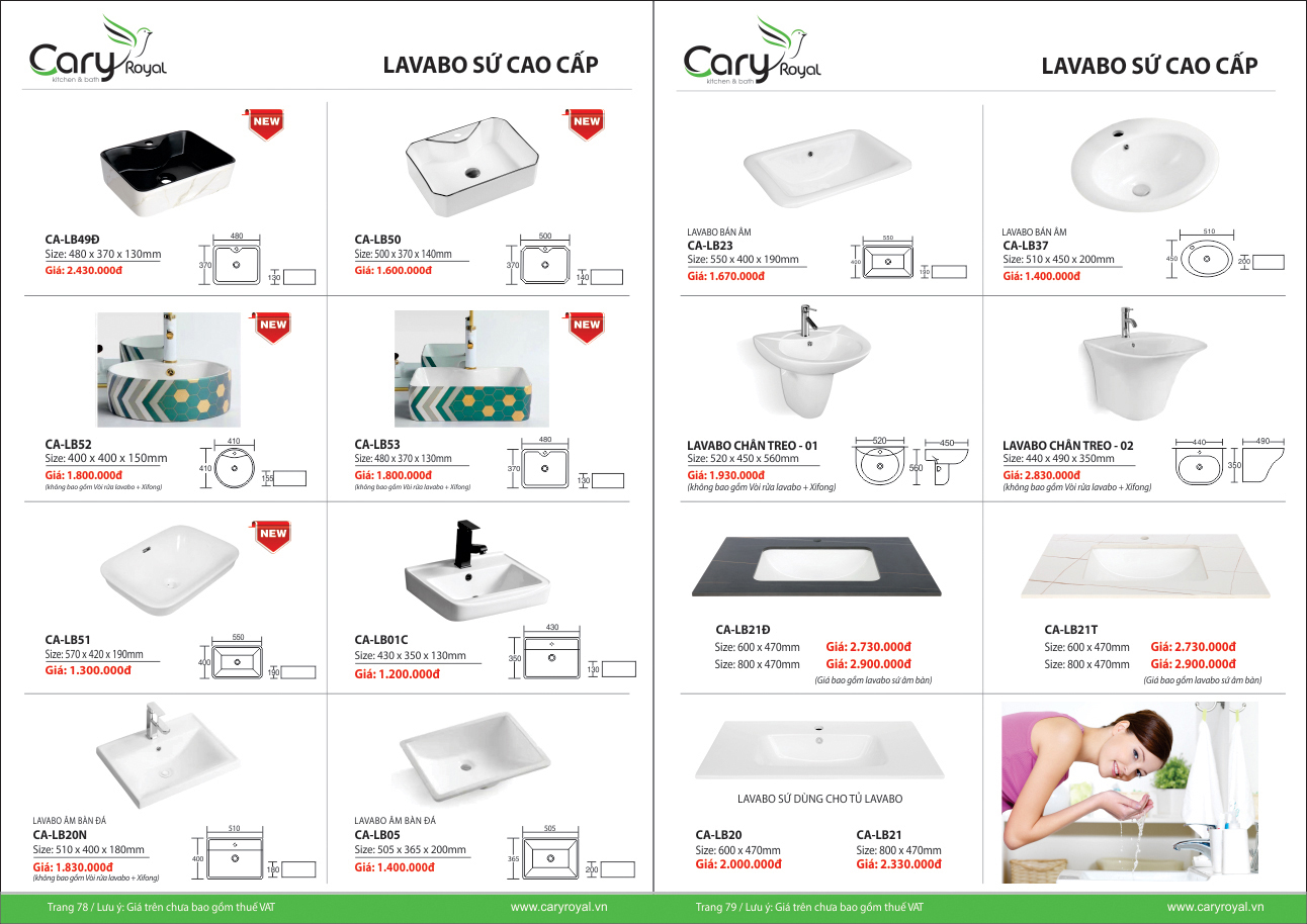 LAVABO SỨ CAO CẤP-CARY ROYAL 2023 CHIẾT KHẤU TỪ 55% - 60%