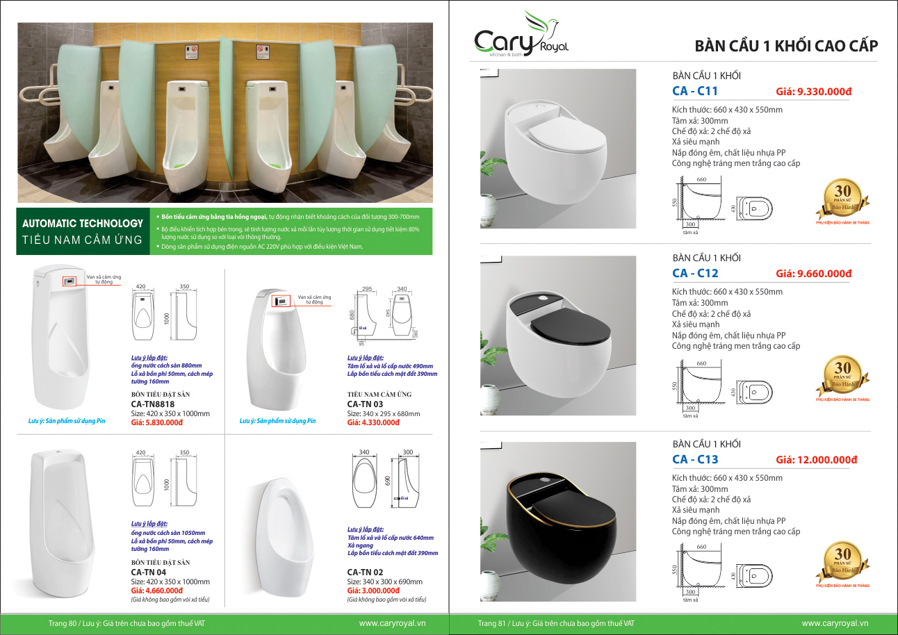 TIỂU NAM CẢM ỨNG-BÀN CẦU 1 KHỐI CAO CẤP -CARY ROYAL 2023 CHIẾT KHẤU TỪ 55% - 60%