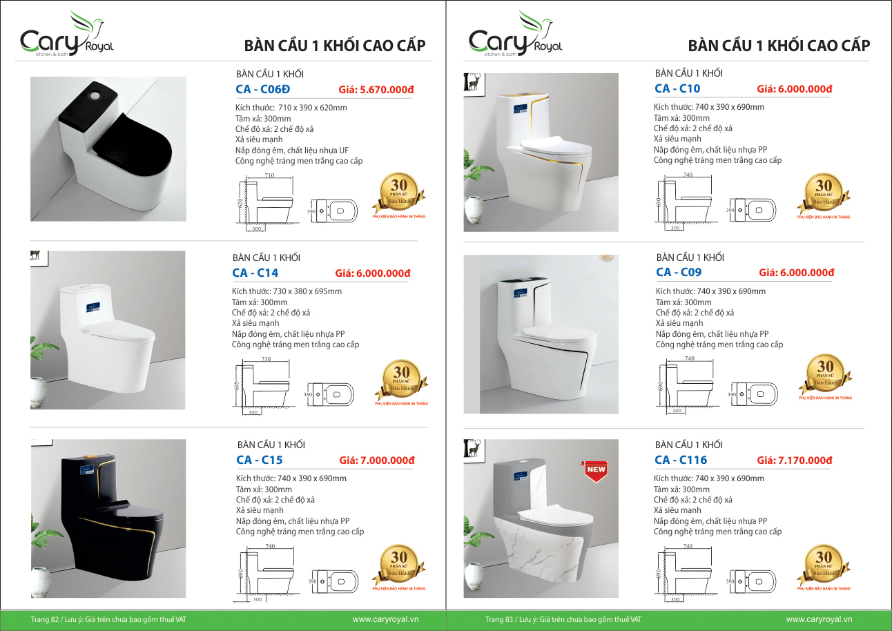 BÀN CẦU 1 KHỐI CAO CẤP -CARY ROYAL 2023 CHIẾT KHẤU TỪ 55% - 60%