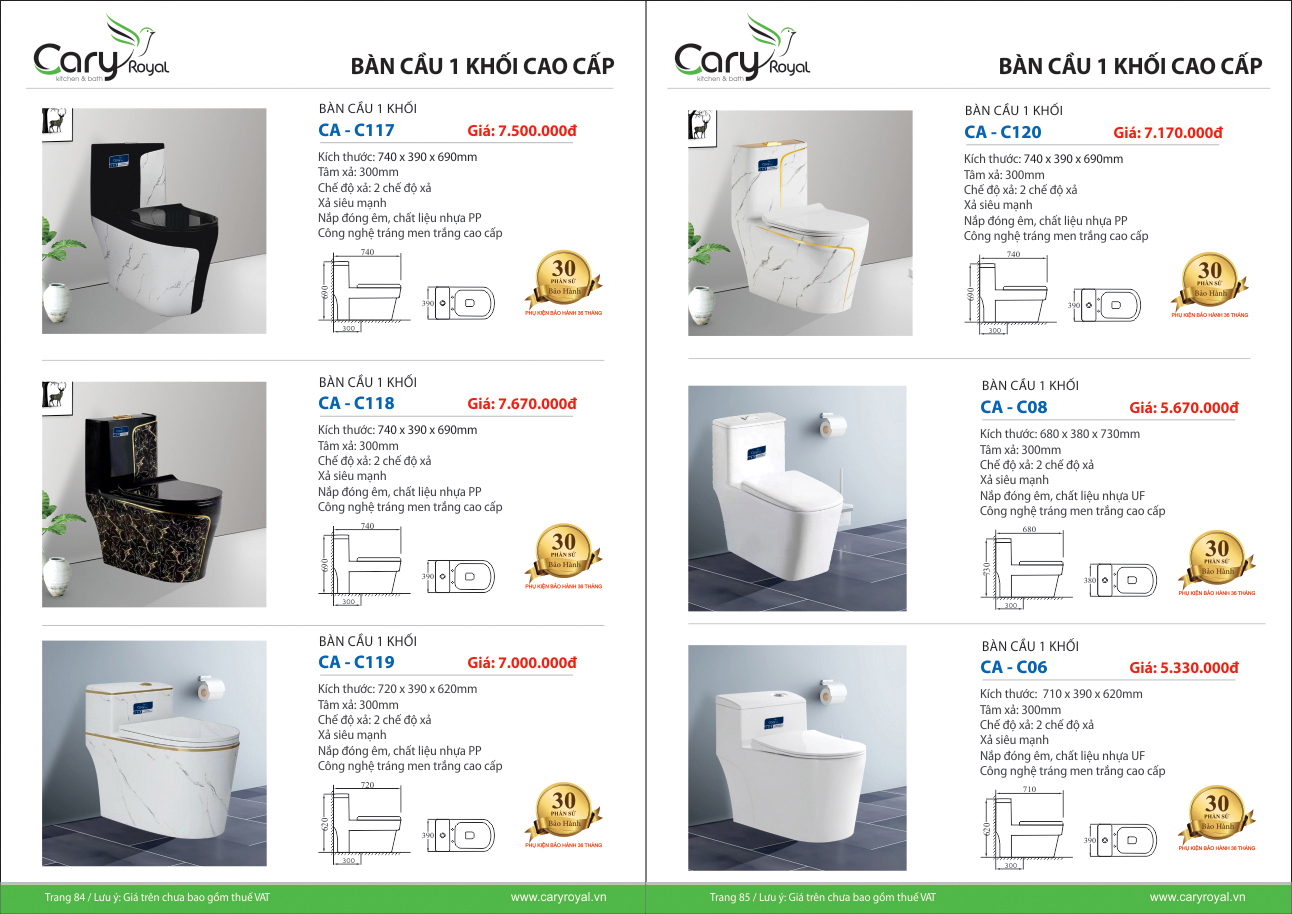BÀN CẦU 1 KHỐI CAO CẤP -CARY ROYAL 2023 CHIẾT KHẤU TỪ 55% - 60%