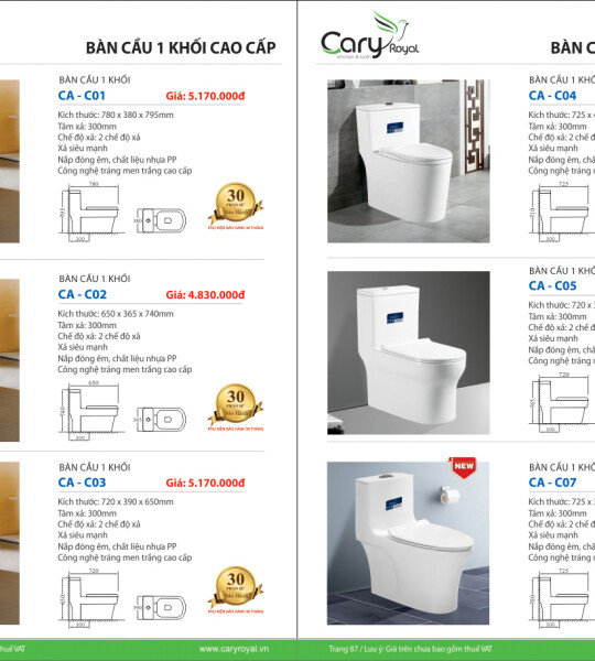BÀN CẦU 1 KHỐI CAO CẤP -CARY ROYAL 2023 CHIẾT KHẤU TỪ 55% - 60%