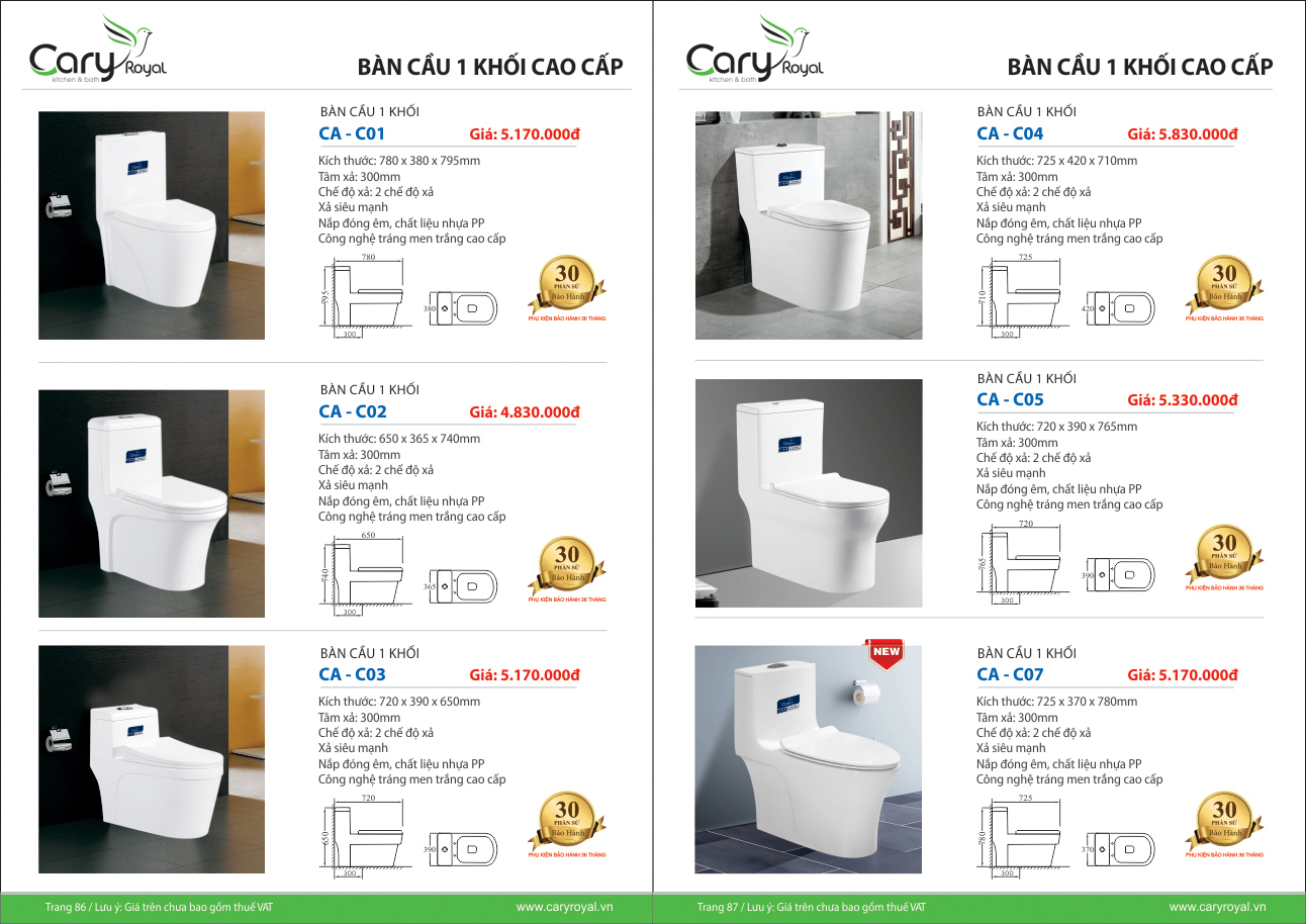 BÀN CẦU 1 KHỐI CAO CẤP -CARY ROYAL 2023 CHIẾT KHẤU TỪ 55% - 60%