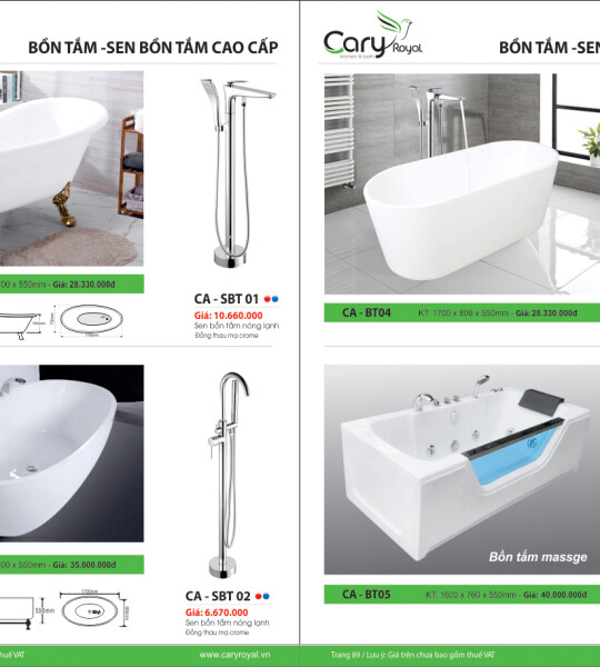 BỒN TẮM, SEN BỒN TẮM CAO CẤP -CARY ROYAL 2023 CHIẾT KHẤU TỪ 55% - 60%