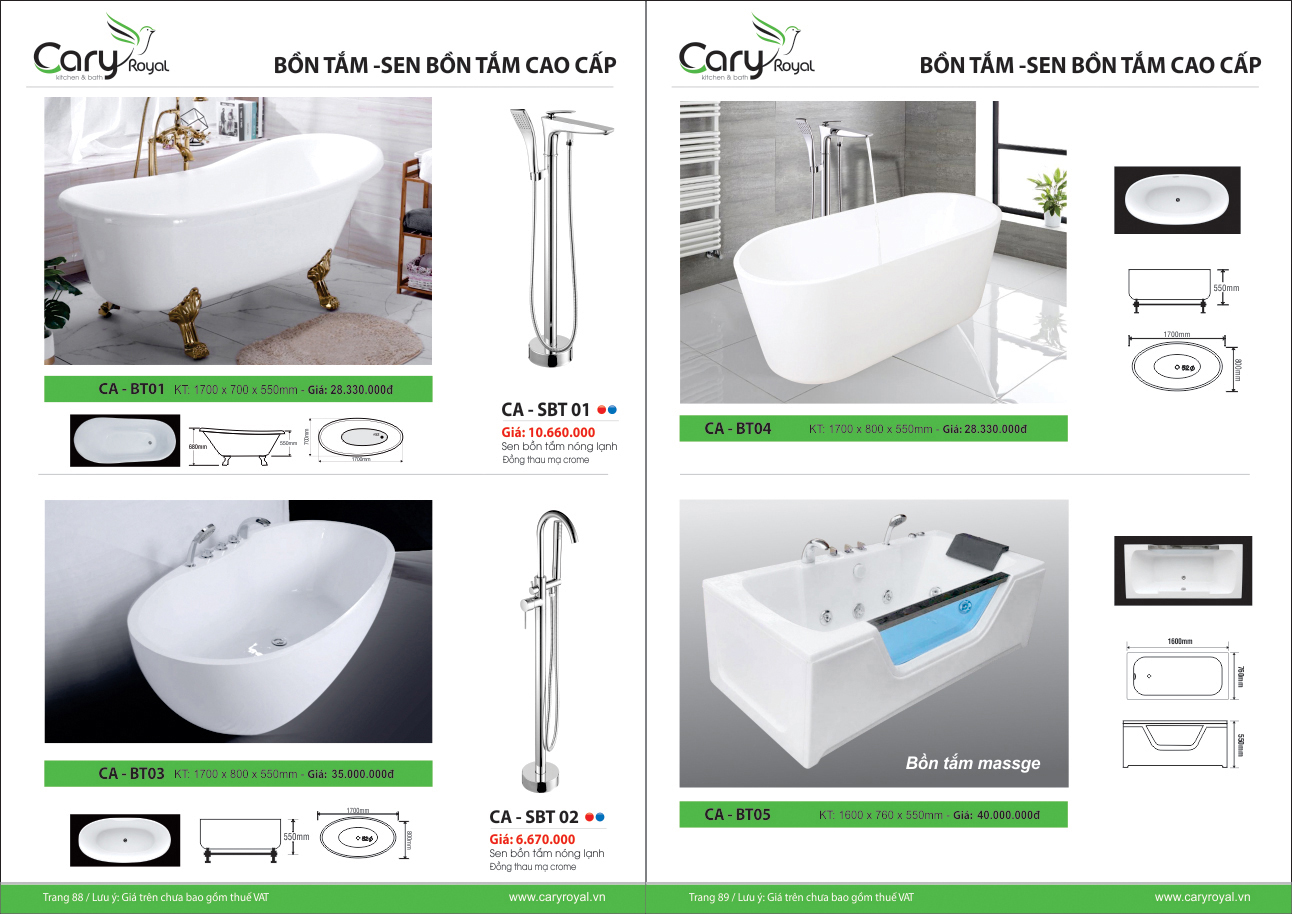 BỒN TẮM, SEN BỒN TẮM CAO CẤP -CARY ROYAL 2023 CHIẾT KHẤU TỪ 55% - 60%