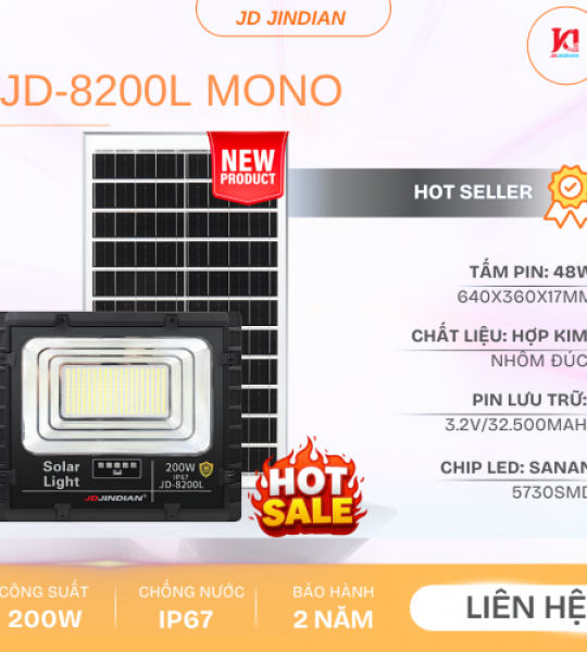Đèn Năng Lượng Mặt Trời 200W Jindian JD-8200L Mono New 2026. HÀNG XỊN