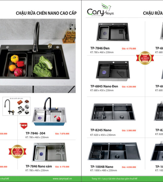 CHẬU RỬA CHÉN INOX CAO CẤP -CARY ROYAL 2023 CHIẾT KHẤU TỪ 55% - 60%