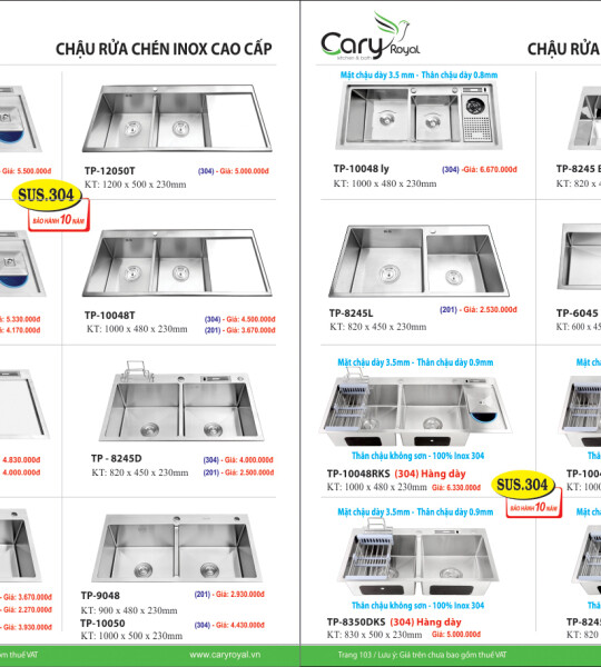CHẬU RỬA CHÉN INOX CAO CẤP -CARY ROYAL 2023 CHIẾT KHẤU TỪ 55% - 60%
