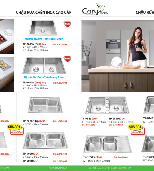 CHẬU RỬA CHÉN INOX CAO CẤP -CARY ROYAL 2023 CHIẾT KHẤU TỪ 55% - 60%