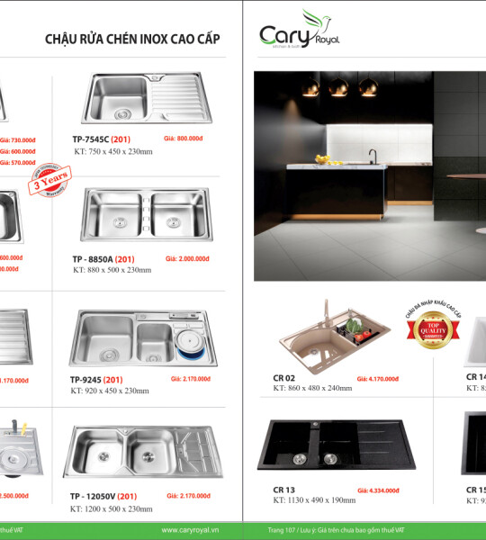 CHẬU RỬA CHÉN INOX CAO CẤP -CARY ROYAL 2023 CHIẾT KHẤU TỪ 55% - 60%