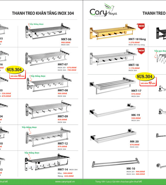 THANH TREO KHĂN INOX 304 -CARY ROYAL 2023 CHIẾT KHẤU TỪ 55% - 60%