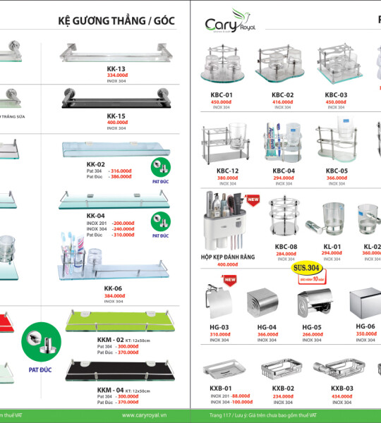 KỆ GƯƠNG THẲNG/GÓC- PHỤ KIỆN INOX 304- CARY ROYAL 2023 CHIẾT KHẤU TỪ 55% - 60%