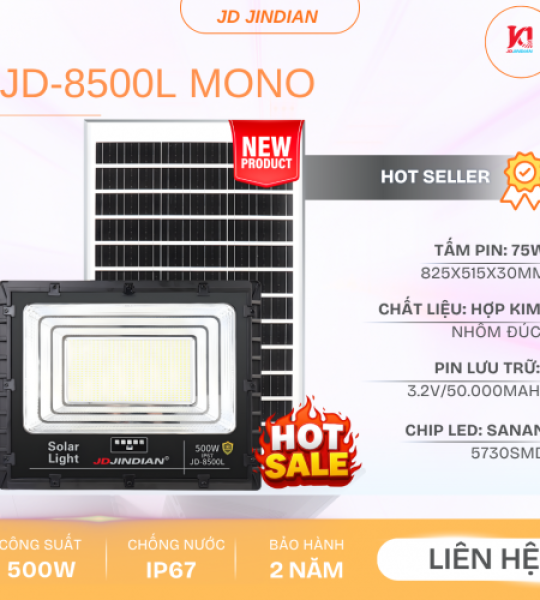 Đèn Năng Lượng Mặt Trời 500W Jindian JD-8500L. HÀNG XỊN