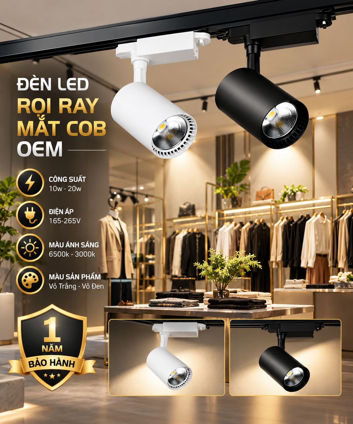 ĐÈN RỌI RAY COB 10W, 20W - BH: 1 NĂM. XEM BẢNG GIÁ
