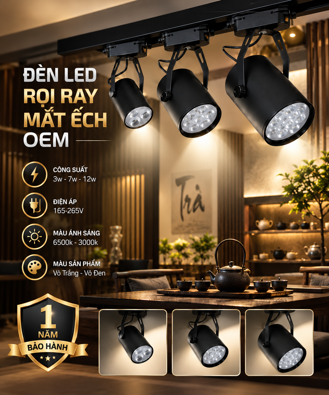 ĐÈN RỌI RAY MẮT ẾCH 3W, 7W, 12W - BH: 1 NĂM. XEM BẢNG GIÁ