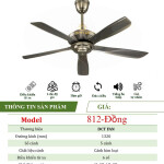 Quạt Đèn Trang Trí 5 Cánh 812 - Đồng - BH: 5 Năm