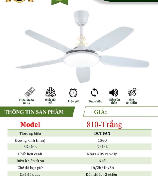 Quạt Đèn Trang Trí 5 Cánh - Trắng - BH 5 Năm