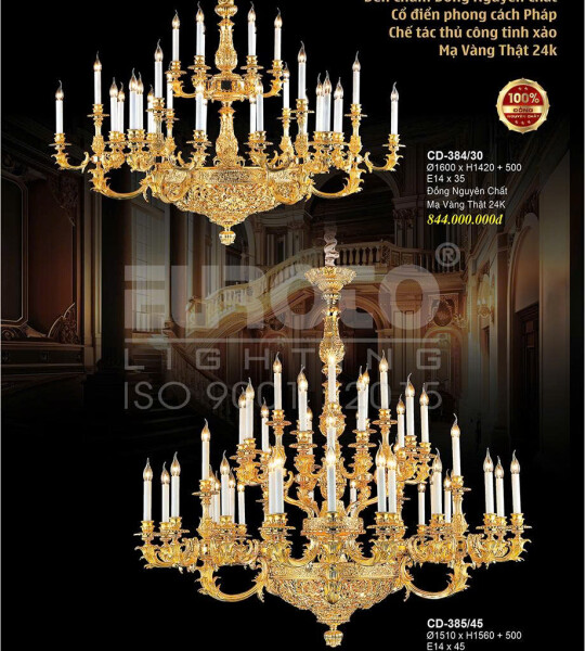 ĐÈN CHÙM ĐỒNG CAO CẤP EUROTO